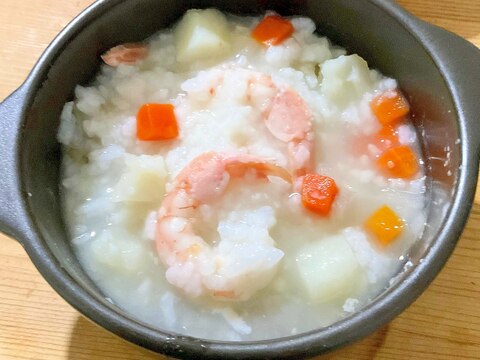 海老人参じゃが芋入り雑炊♪